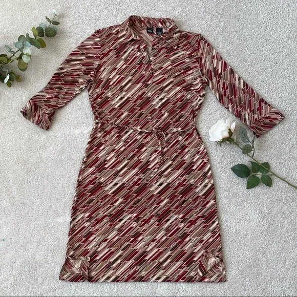 Mossimo Retro Print Shirt Dress size 6 Red Brown pattern 70s vibe - Picture 10 of 14